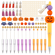 DIY Halloween Beadable Pen Making Kit, Inculidng Silicone Pumpkin & Ghost & Bat & Brass Rhinestone Beads, Faux Suede Tassel Pendant, ABS Plastic Ball-Point Pen, Mixed Color, 164Pcs/bag(DIY-CA0005-67)