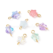 Star Glass Golden Tone Iron Connector Charms, Mixed Color, 15x8.5x4mm, Hole: 1.8mm(PALLOY-JF01732)