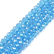 Electroplate Glass Beads Strands, AB Color Plated, Faceted, Rondelle, Deep Sky Blue, 3.5~3.8x3mm, Hole: 0.4mm, about 113~115pcs/strand, 12.80~12.99 inch(32.5~33cm)(EGLA-A044-T3mm-B08)