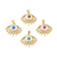 Brass Micro Pave Cubic Zirconia Pendants, with Enamel, Cadmium Free & Lead Free, Long-Lasting Plated, Evil Eye, Real 18K Gold Plated, Mixed Color, 20x24x6.5mm, Hole: 4x3.5mm(KK-B059-41G)