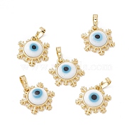 Handmade Evil Eye Lampwork Pendants, with Rack Plating Real 18K Gold Plated Brass Findings, Long-Lasting Plated, Snowflake Charm, White, 15x14x4mm, Hole: 4x6.5mm(LAMP-G157-04G-13)