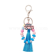 Resin & Opaque Acrylic Keychains, with Polyester Tassel and Alloy Keychain Clasp Findings, Car, Colorful, 14cm, Pendants: 85x9mm(KEYC-JKC00782)