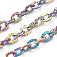 3.28 Feet Ion Plating(IP) 304 Stainless Steel Cable Chains, Unwelded, Flat Oval, Rainbow Color, 66x61mm, 4x3x0.7mm(X-CHS-D028-05M-A)