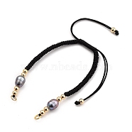 Adjustable Braided Nylon Thread Bracelet Making, with Brass Beads, Natural Cultured Freshwater Pearl Beads and 304 Stainless Steel Jump Rings, Black, 6-7/8 inch~11-5/8 inch(17.3~29.5cm), 3.7mm, Hole: 3.6mm(AJEW-JB00714-02)
