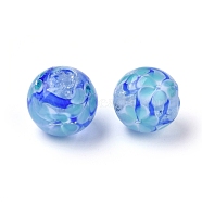 Handmade Lampwork Beads, Inner Flower, Round, Deep Sky Blue, 11~12x12~12.5mm, Hole: 1.5~2mm(X-LAMP-K029-02C)