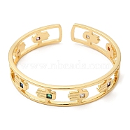 Colorful Cubic Zirconia Cuff Bangle, Real 18K Gold Plated Brass Hollow Bangle, Lead Free & Cadmium Free, Hamsa Hand, Inner Diameter: 2-1/4x2-1/8 inch(5.6x5.5cm)(BJEW-D058-03A-G-02)