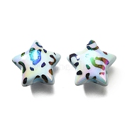 Acrylic Beads, Star with Leopard Print Pattern, UV Plating, Light Cyan, 15x15x7.5mm, Hole: 3mm(OACR-S043-08A)