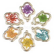 Epoxy Resin Pendants, with Dried Flower Inside and Light Gold Plated Alloy Open Back Bezel, Nuggets, Mixed Color, 35x26x1.5mm, Hole: 1.6mm(RESI-T045-028)