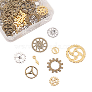 Alloy Pendants, Gear, for Jewelry Making,  Mixed Color, 10x5x1mm, Hole: 0.8mm, 36pcs/color, 3 colors, 108pcs/box,
(PALLOY-CJ0001-56)