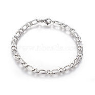 304 Stainless Steel Figaro Chain Bracelets, with Lobster Claw Clasps, Stainless Steel Color, 8 inch(20.4cm), 5mm(BJEW-E369-08P)