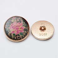 1-Hole Alloy Enamel Shank Button, Flat Round with Flower, Hot Pink, 18x7.3mm, Hole: 2.1mm(FIND-WH0116-52B-KCG)