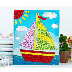 Creative DIY Ship Pattern Resin Button Art, with Canvas Painting Paper and Wood Frame, Educational Craft Painting Sticky Toys for Kids, Colorful, 30x25x1.3cm(DIY-Z007-31)