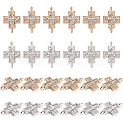 48Pcs 2 Colors Alloy Crystal Rhinestone Connector Charms, Religion, Cross, Platinum & Golden, 19.5x12.5x4mm, Hole: 2mm, 24pcs/color(FIND-CA0005-43)