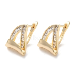 Brass Triangle Hoop Earrings, with Glass, Real 18K Gold Plated, 15x12.5x13.5mm(EJEW-C121-13G)