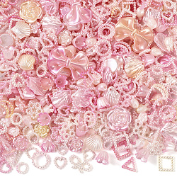 Opaque ABS Plastic Beads,  Mixed Shapes, Pink, 11~22x11~29x2.5~9.5mm, Hole: 1.5~2mm, 100g/bag(FIND-TAC0016-33C)