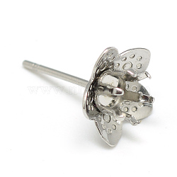 304 Stainless Steel Stud Earring Settings, Flower, Stainless Steel Color, Tray: 4mm, 10x10.5mm, pin: 0.8mm(X-STAS-T008-145)