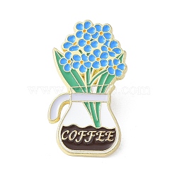 Daisy with Coffee Enamel Pins, Alloy Brooches for Backpack Clothes, Dodger Blue, 35.5x19.5mm(JEWB-V002-13E)