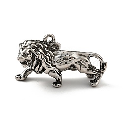 304 Stainless Steel Pendants, Lion, Antique Silver, 26.5x46x15.5mm, Hole: 9.5x5mm(STAS-E058-16AS)