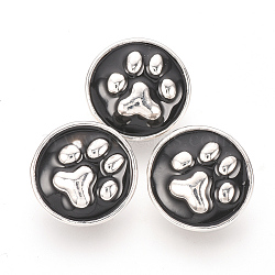 Alloy Enamel Snap Buttons, Jewelry Buttons, Flat Round with Dog Paw Prints, Platinum, Black, 12.5x6mm, Knob: 4.5mm(X-SNAP-T001-186)