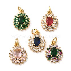 Brass Micro Pave Cubic Zirconia Pendants, Real 18K Gold Plated, Oval, 17.5x13x5mm, Hole: 3mm(KK-R162-088G)