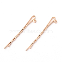 Iron Hair Bobby Pin Findings, with Loop, Light Gold, 55.5x2.3x8.5mm, Hole: 1.6mm(IFIN-B127-03KCG)