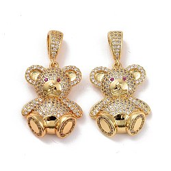 Brass Micro Pave Cubic Zirconia Pendants, Real 18K Gold Plated, Lead Free & Cadmium Free, Bear, Clear, 24x19x7mm, Hole: 5.5x3mm(KK-K258-26G-RS)