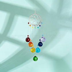 Crystals Chandelier Suncatchers Prisms Chakra Hanging Pendant, with Iron Cable Chains & Links, Glass Beads and Rhinestone, Constellation, Platinum, 445mm(AJEW-Q142-03)