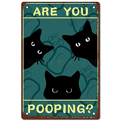 Iron Sign Posters, for Home Wall Decoration, Rectangle with Word Are You Pooping, Cat Pattern, 300x200x0.5mm(AJEW-WH0157-560)