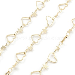 Brass Hollow Heart & Star Link Chains, Unwelded, with Spool, Real 18K Gold Plated, 7x8x1mm, 4x7x0.1mm(CHC-M025-37G)