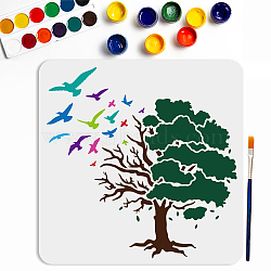 US 1Pc PET Hollow Out Drawing Painting Stencils, for DIY Scrapbook, Photo Album, with 1Pc Art Paint Brushes, Tree, 300x300mm(DIY-MA0004-68A)