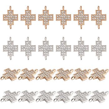 48Pcs 2 Colors Alloy Crystal Rhinestone Connector Charms, Religion, Cross, Platinum & Golden, 19.5x12.5x4mm, Hole: 2mm, 24pcs/color