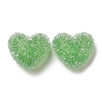 Resin Beads, with Rhinestone, Drusy Heart, Green, 17x19x10.5mm, Hole: 1.6mm