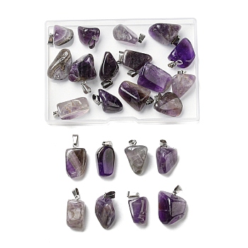 Natural AmethystPendants, with Stainless Steel Snap On Bails, Nuggets, 15x10x5mm, Hole: 3mm