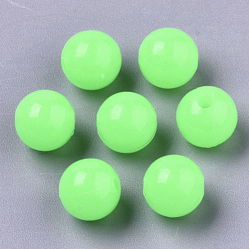 Luminous Acrylic Beads, Glow in the Dark, Round, Lawn Green, 6mm, Hole: 1.6mm, about 4600pcs/500g