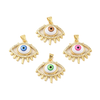 Brass Micro Pave Cubic Zirconia Pendants, with Enamel, Cadmium Free & Lead Free, Long-Lasting Plated, Evil Eye, Real 18K Gold Plated, Mixed Color, 20x24x6.5mm, Hole: 4x3.5mm