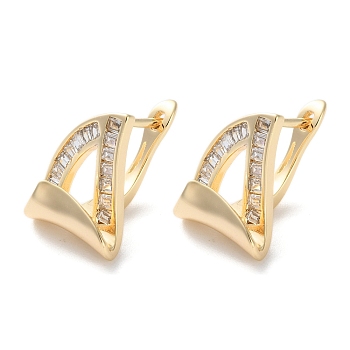 Brass Triangle Hoop Earrings, with Glass, Real 18K Gold Plated, 15x12.5x13.5mm