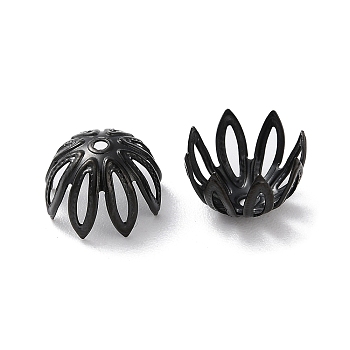 Ion Plating(IP) 304 Stainless Steel Bead Caps, 8-Petal Flower, Black, 11x7.5mm, Hole: 1.2mm