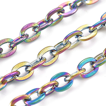 3.28 Feet Ion Plating(IP) 304 Stainless Steel Cable Chains, Unwelded, Flat Oval, Rainbow Color, 66x61mm, 4x3x0.7mm