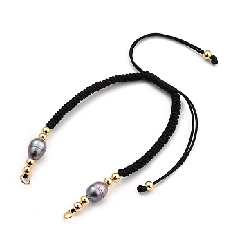 Adjustable Braided Nylon Thread Bracelet Making, with Brass Beads, Natural Cultured Freshwater Pearl Beads and 304 Stainless Steel Jump Rings, Black, 6-7/8 inch~11-5/8 inch(17.3~29.5cm), 3.7mm, Hole: 3.6mm