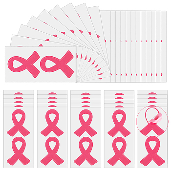PVC Breast Cancer Pink Awareness Ribbon Sticker, Waterproof Self Adhesive Decals for Bottle, Laptop, Helmet Decoration, Hot Pink, 109x55x0.2mm, Sticker: 50x40mm