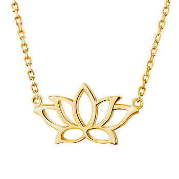 SHEGRACE Vogue Design 925 Sterling Silver Pendant Necklace, Real 18K Gold Plated, with Lotus Flower Pendant(Chain Extenders Random Style), Golden, 16.1 inch