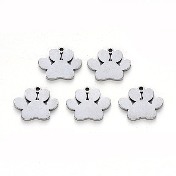 304 Stainless Steel Charms, Laser Cut, Dogs Paw Print, Stainless Steel Color, 13x15x1mm, Hole: 1.2mm