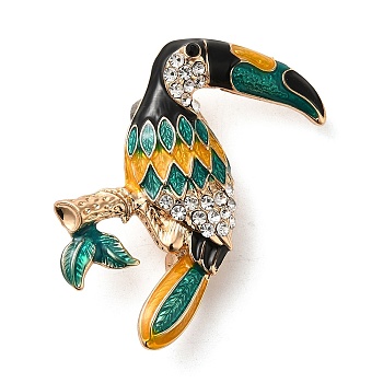 Alloy Crystal Rhinestone Brooch, Bird Enamel Pins, for Backpack Clothes, Toucan, 45x42x13mm