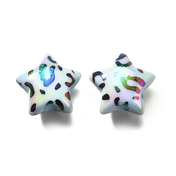 Acrylic Beads, Star with Leopard Print Pattern, UV Plating, Light Cyan, 15x15x7.5mm, Hole: 3mm