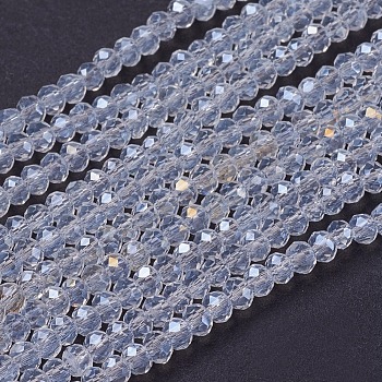 Electroplate Glass Beads Strands, Full Rainbow Plated, Faceted, Rondelle, Clear, 3x2mm, Hole: 0.8mm, about 185~190pcs/strand, 14.9~17.3 inch(38~44cm)