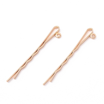 Iron Hair Bobby Pin Findings, with Loop, Light Gold, 55.5x2.3x8.5mm, Hole: 1.6mm