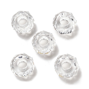 Transparent Resin European Beads, Large Hole Beads, Faceted, Rondelle, Clear, 13.5x8mm, Hole: 5.5mm