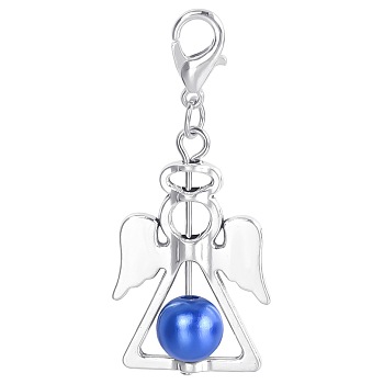 Alloy Angel Pendant Decorations, with CCB Imitation Pearl, Royal Blue, 4.4x1.9cm