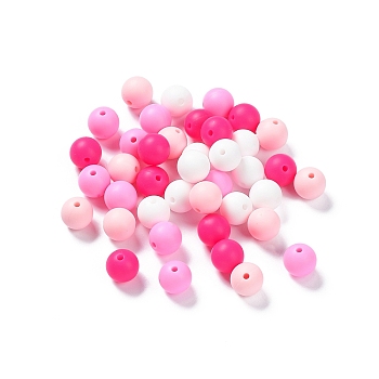 Round Food Grade Eco-Friendly Silicone Focal Beads, Chewing Beads For Teethers, DIY Nursing Necklaces Making, Hot Pink, 12mm, Hole: 2.5mm, 4 colors, 10pcs/color, 40pcs/bag