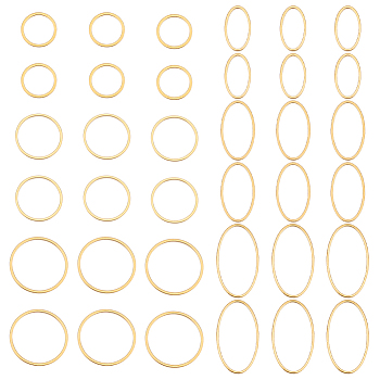 36Pcs 6 Style 304 Stainless Steel Linking Rings, Oval & Round Ring, Golden, 11.5~26x8.5~20x1mm, 6pcs/style